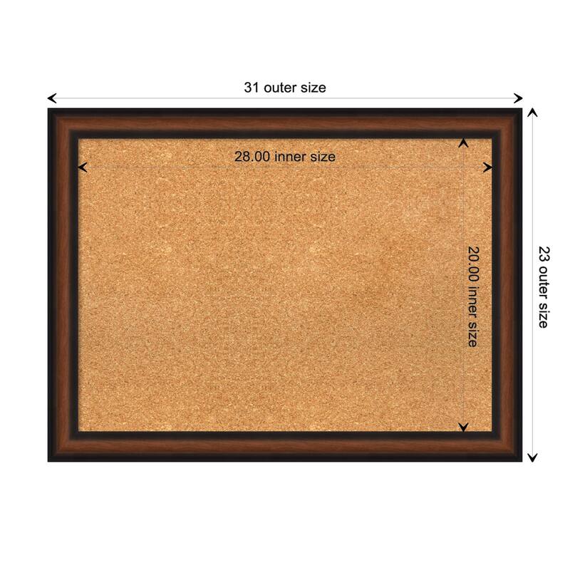 Yale Walnut Framed Natural Corkboard Bulletin Board - Board Size 28x20