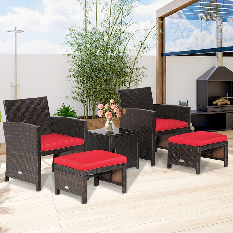Costway 5PCS Patio Rattan Furniture Set Ottoman Cushioned W/Cover - See Details