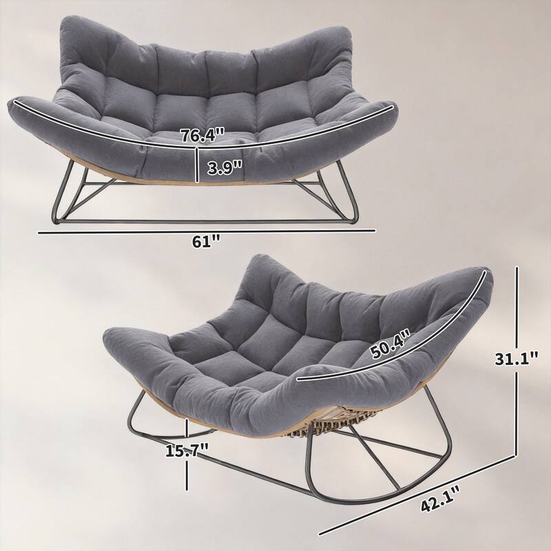 Outsunny Double Papasan Rocking Chair, Wicker Oversized Indoor Outdoor Rocking Chair with Cushion