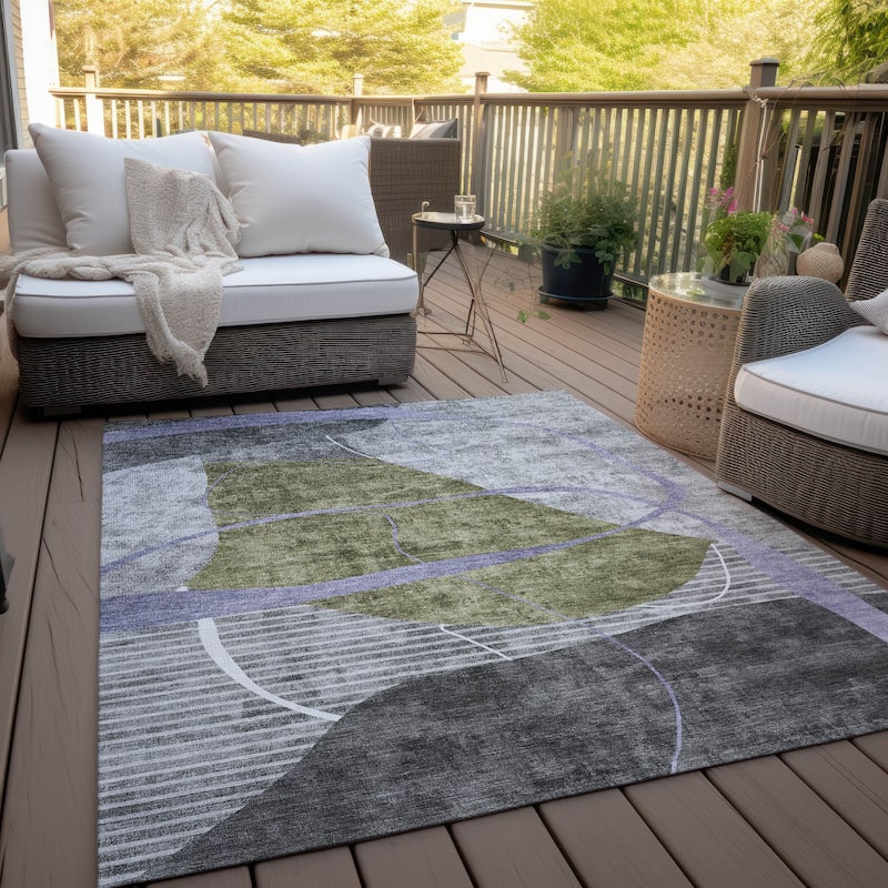 Machine Washable Indoor/ Outdoor Chantille Contemporary Abstract Rug - Olive - 8' x 10'