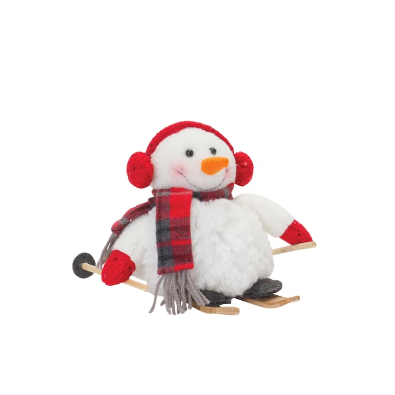Snowman on Skis (Set of 2) 6"H, 11"H Polyester - White, Red