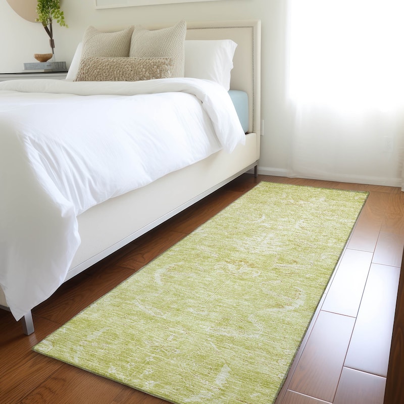 Machine Washable Indoor/ Outdoor Boho Traditional Chantille Rug - Aloe - 2'3" x 7'6"