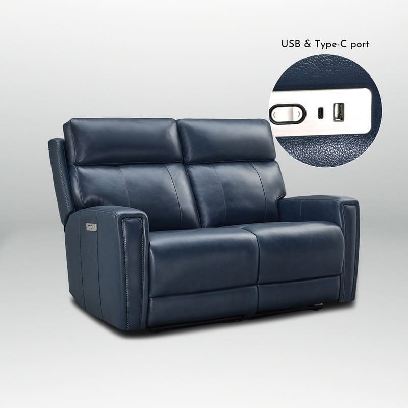 Genuine Leather Reclining Loveseat with Dual-Power Adjustable Headrest & Footrest, Zero Gravity, USB & USB-C Charging Ports