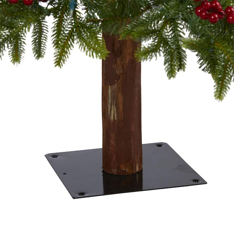 6ft. Fir Artificial Christmas Tree with 250 Multi-Color LED Lights, Berries & 415 Branches - Bright Holiday X-Mas Tree