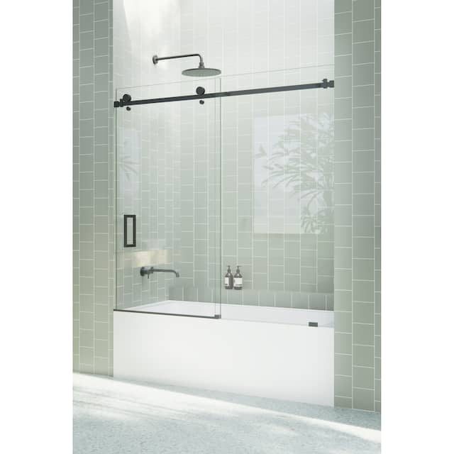 Glass Warehouse 56 in. - 60 in. x 60in. Frameless Bath Tub Sliding Shower Door with Square Hardware