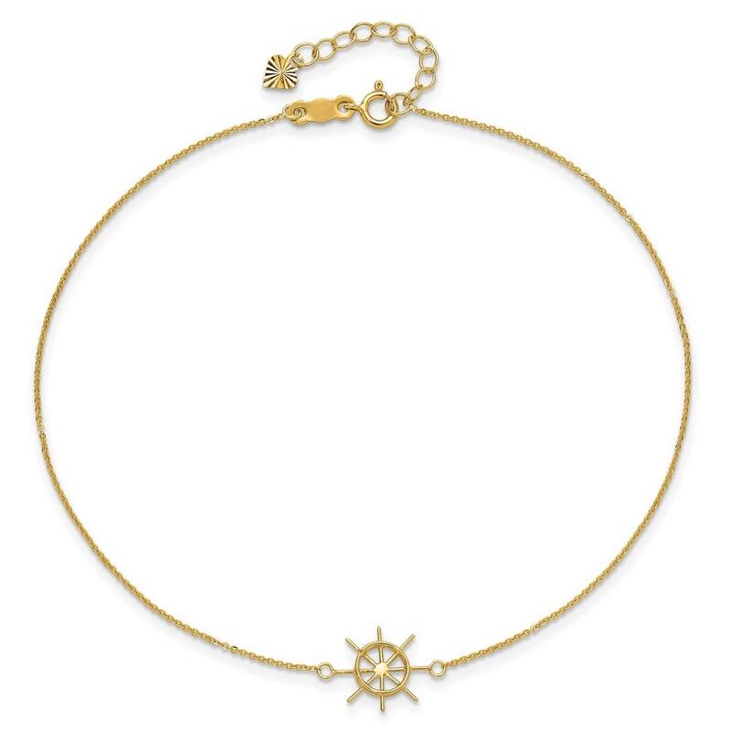 Curata 14k Yellow Gold 9+1" Polished Captains Wheel Anklet Ankle Bracelet