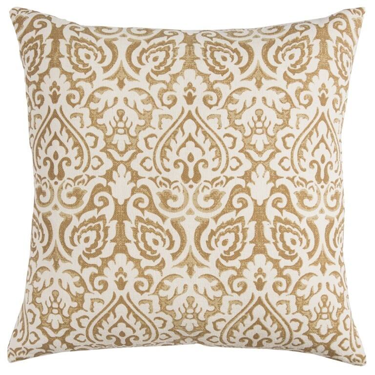 HomeRoots 22" Blue And Natural Damask Cotton Throw Pillow