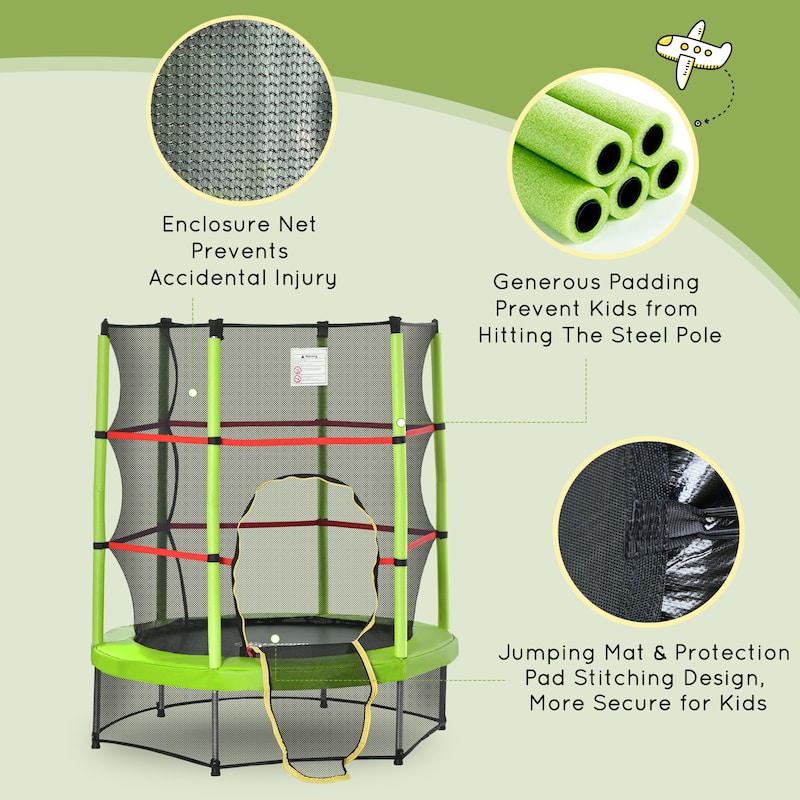 Outsunny 5' Diameter Kids Trampoline with Net for Indoors & Outdoors, Ages 3 to 6