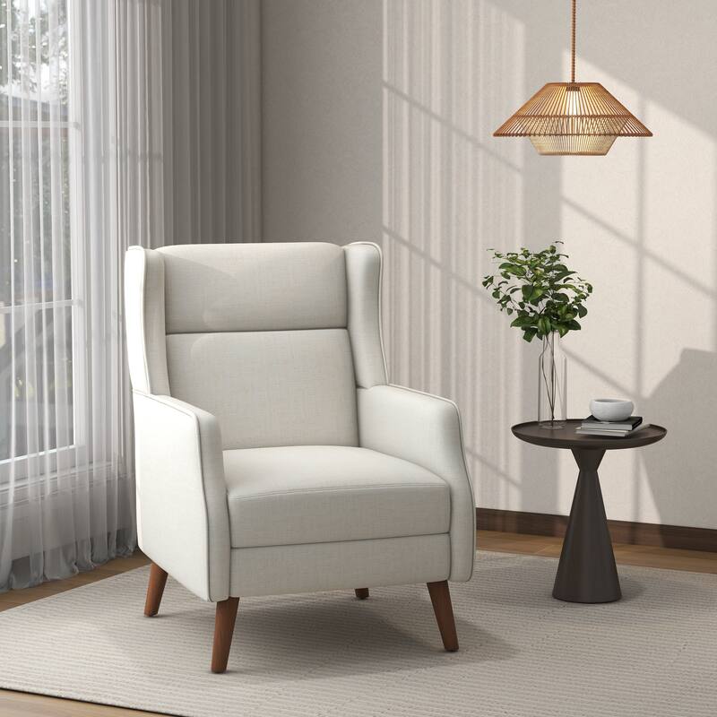 Cotton Linen Accent Chair with Wood Legs