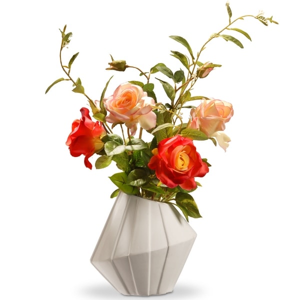 22" Potted Rose Flowers – Ceramic vase - N/A