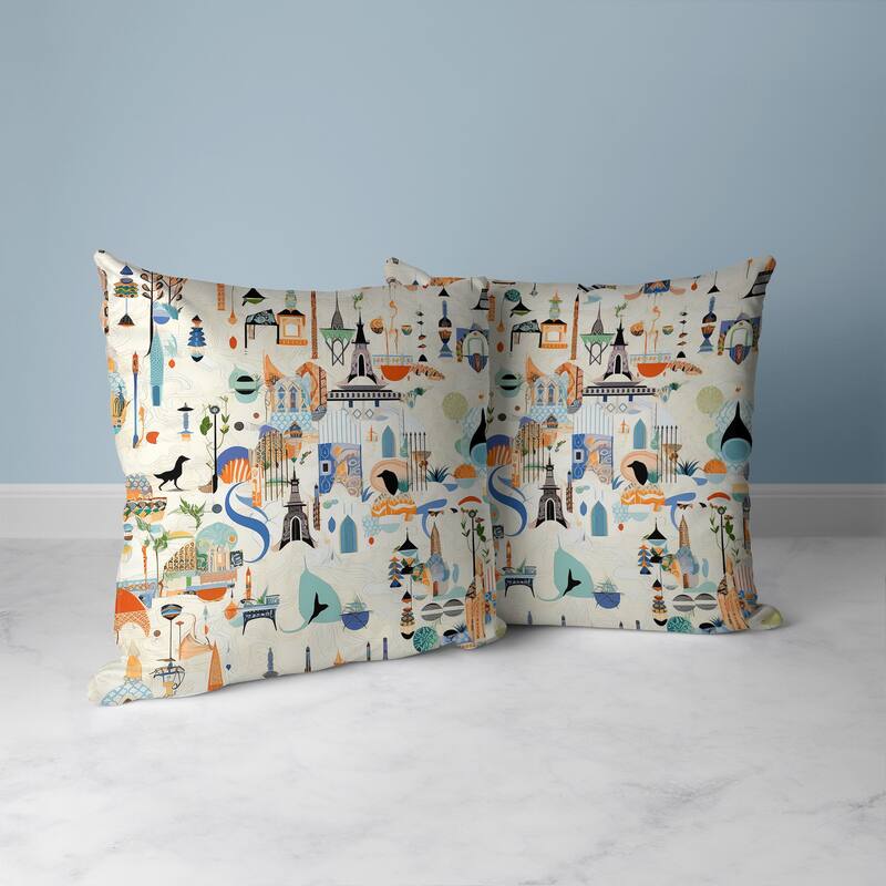 Palace Portraits Faux Suede Reversible Throw Pillow Beige and Multi