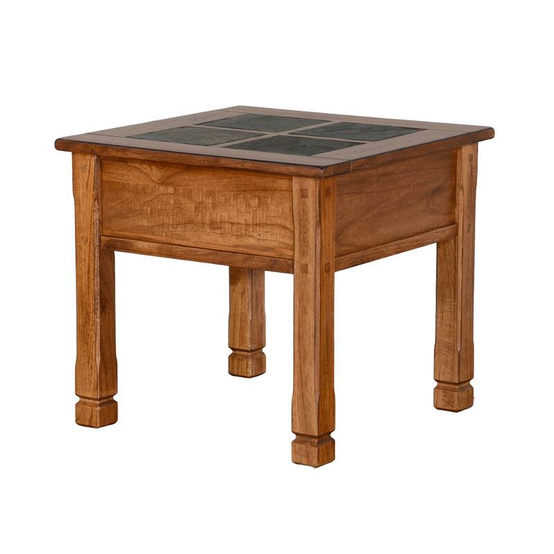 Marv Side End Table w Drawer, 26 Inch Square Slate Inlay Top, Brown