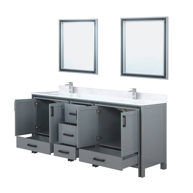 Ziva 80 in W x 22 in D White Double Bath Vanity, White Quartz Top, Faucet Set and 30 in Mirrors