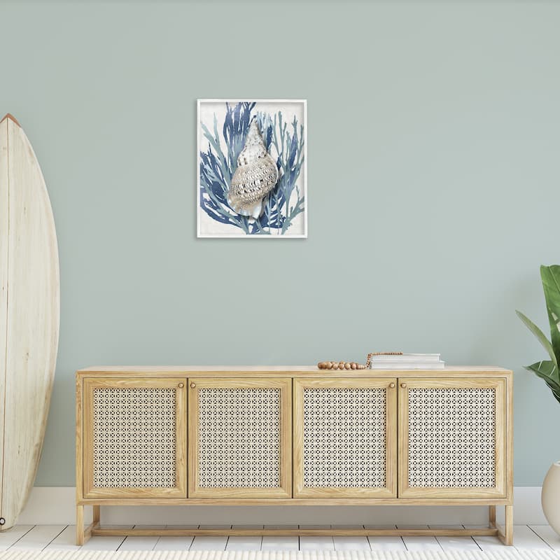 Stupell Shell Coral Blue Beach Design Framed Wall Art