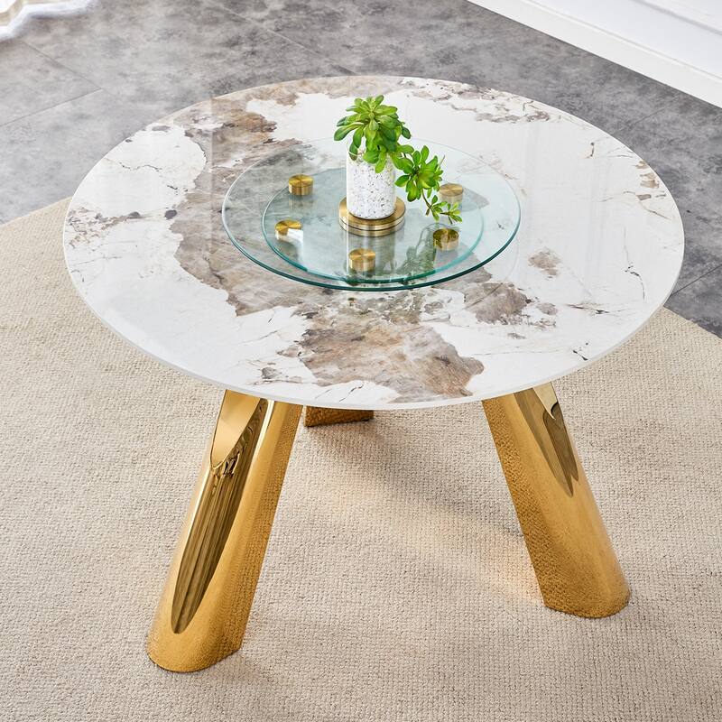 Modern Marble Texture Dining Table with 3 Adjustable Leveling Feet, Heat-Resistant Scratch-Resistan Surface