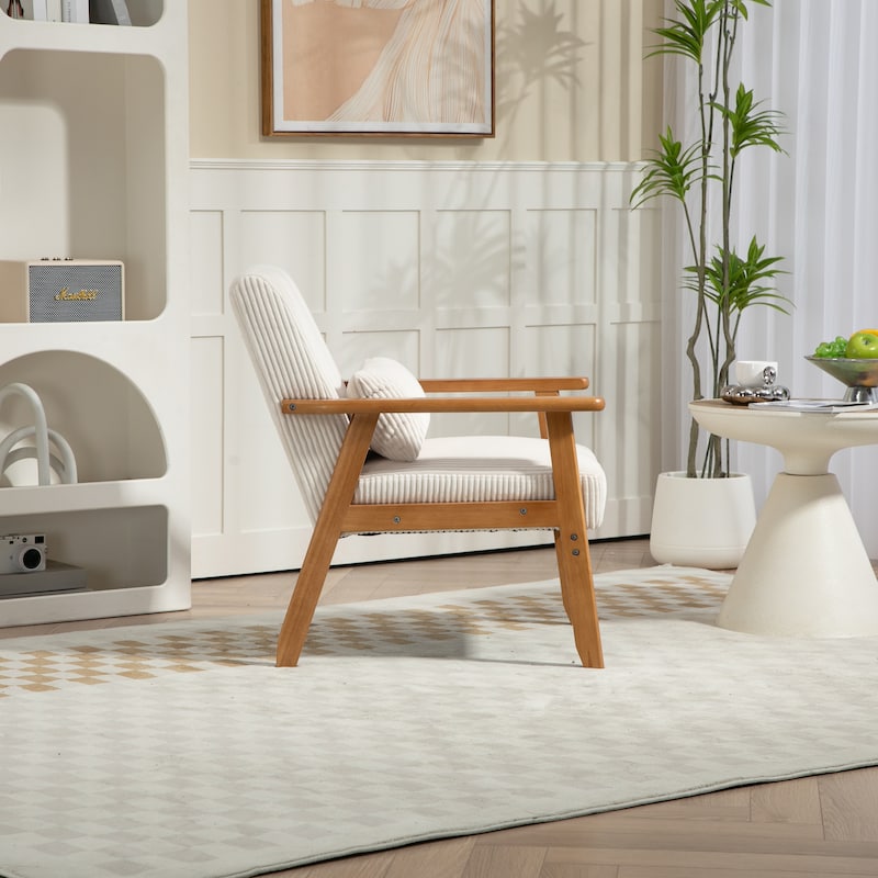 Corduroy Accent Chair,Solid Wood Armchair for Living Room