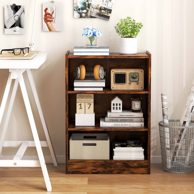 Costway 3-Tier Bookcase Open Multipurpose Display Rack Cabinet with - 19.5'' x 12'' x 29.5'' (L x W x H)