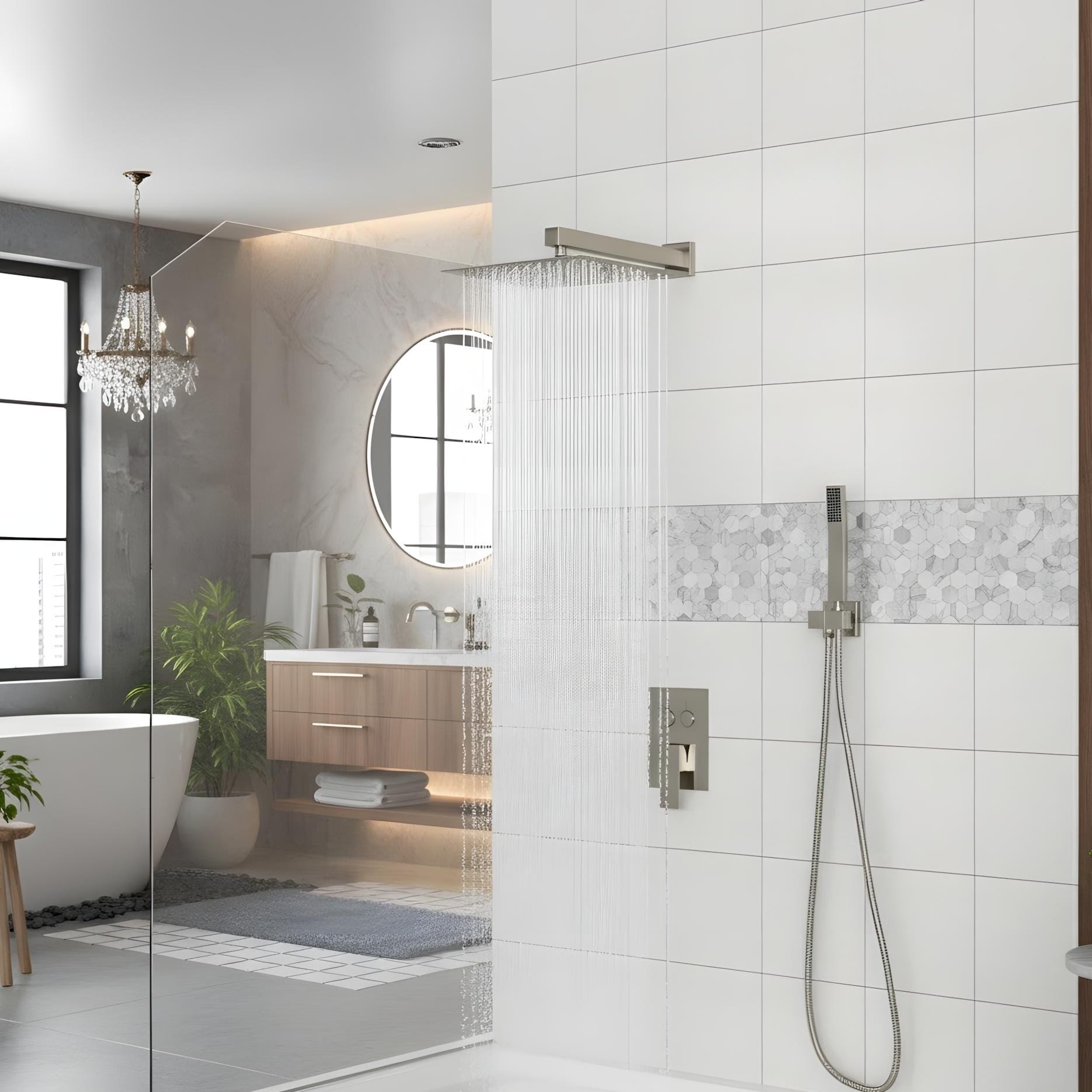 Modern Wall Mounted Dual Shower Head Shower Set