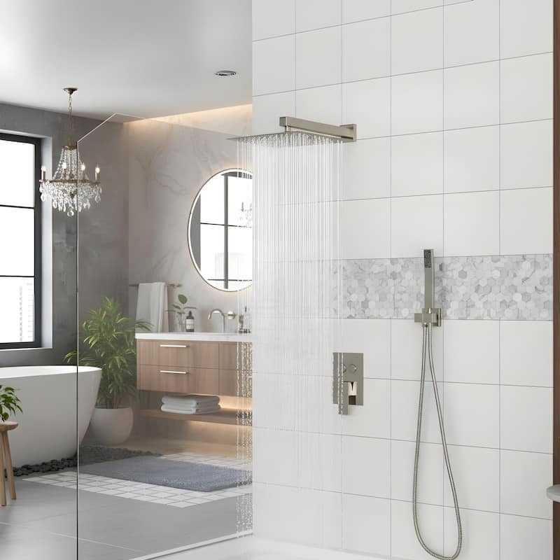 Modern Wall Mounted Dual Shower Head Shower Set - 10" - Brushed Nickel