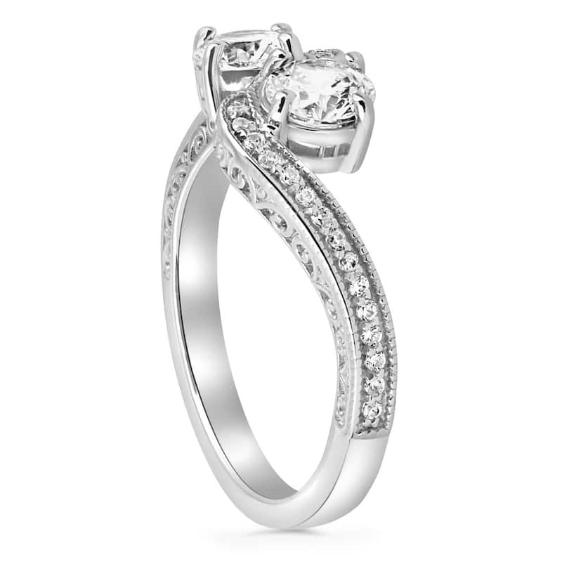 1 ct Two Stone Forever Us Vintage Diamond Engagement Ring White Gold