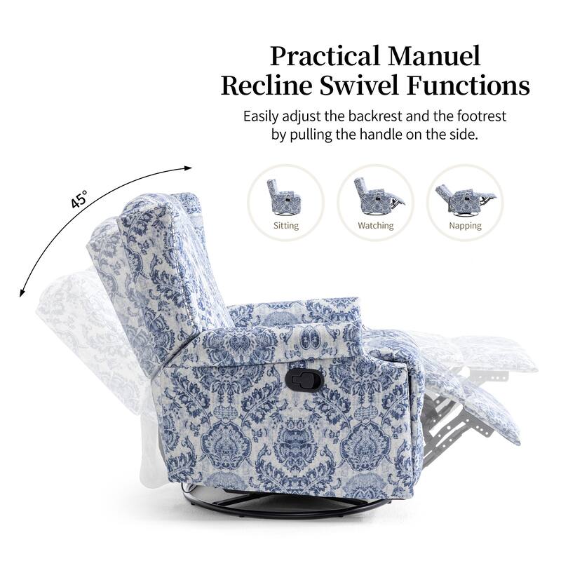 UIXE 2 Set Roderich Farmhouse Floral Print Swivel Rocker Push Back Recliner