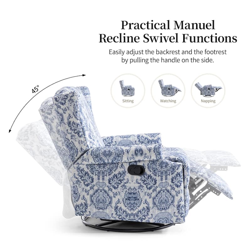 UIXE Roderich Farmhouse Floral Print Swivel Rocker Push Back Recliner