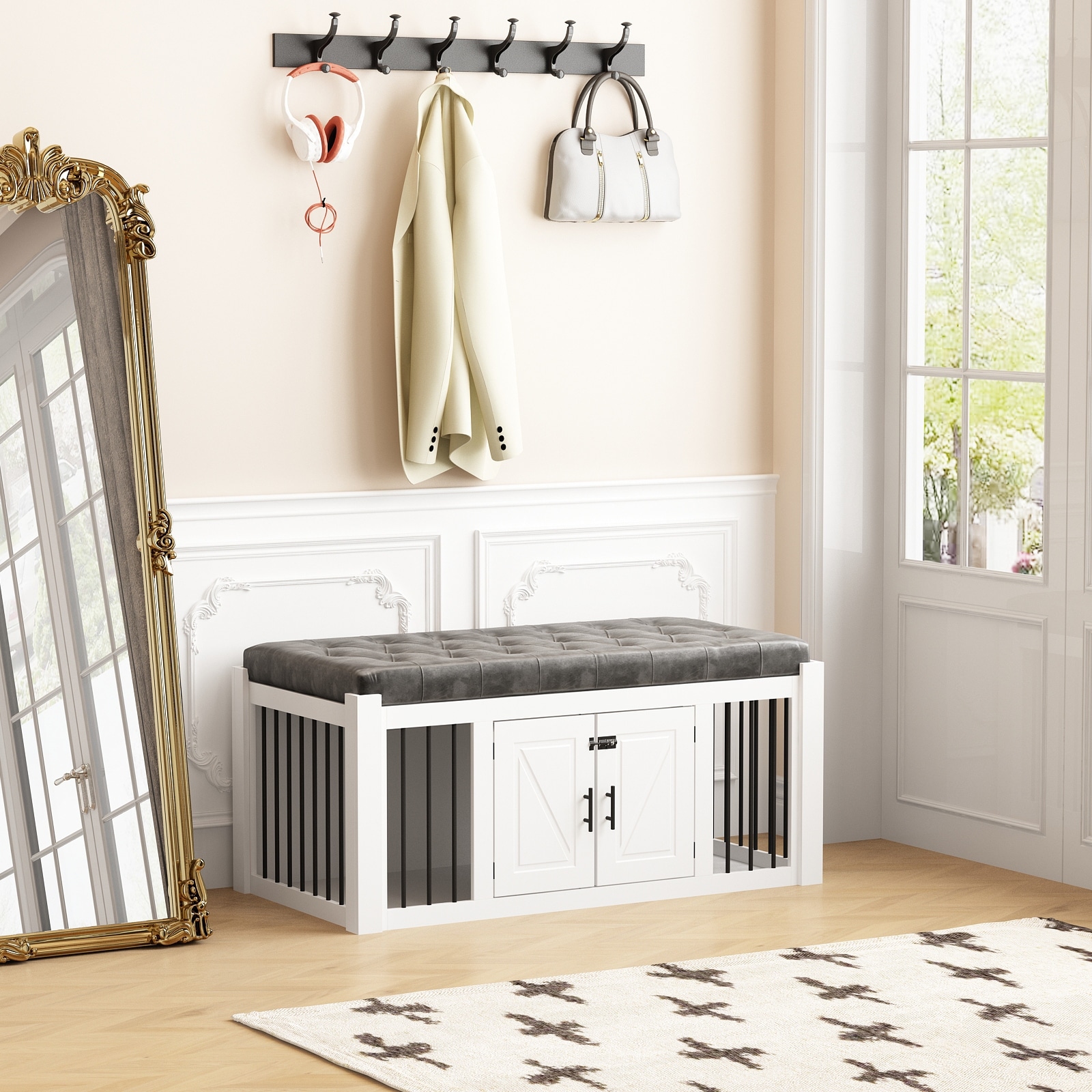 Secure Dog Crate w Comfortable Top Seat Entryway Bench Bed End Bench Bed Bath Beyond 38301374
