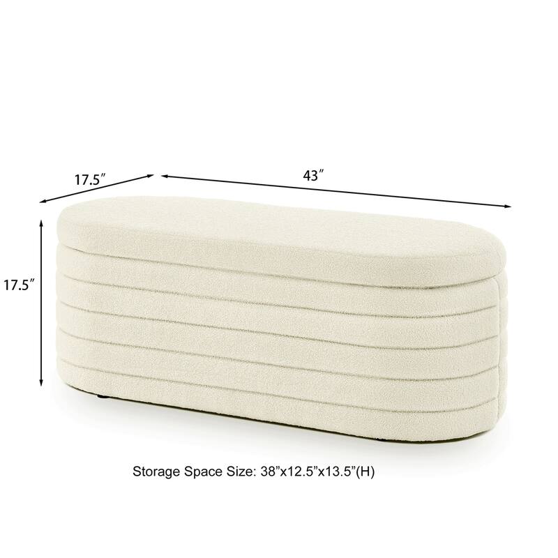Oval Upholstered Storage Ottoman with Flip Design