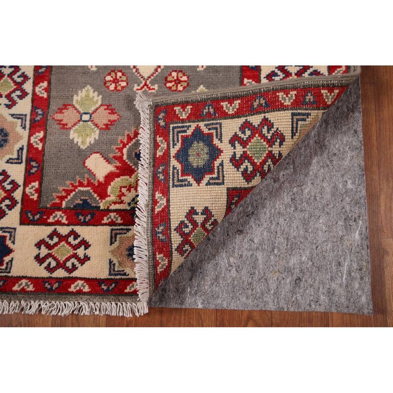 Geometric Kazak Runner Rug Hand-Knotted Oriental Grey Wool Carpet - 2'2" x 19'2"