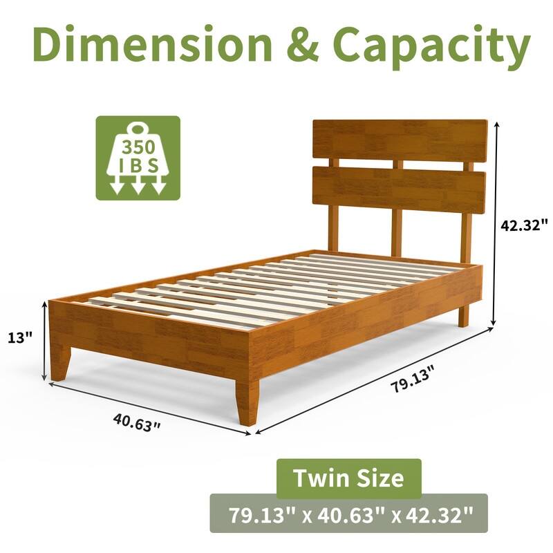 Solid Wood Modern Platform Bed Frame with Headboard