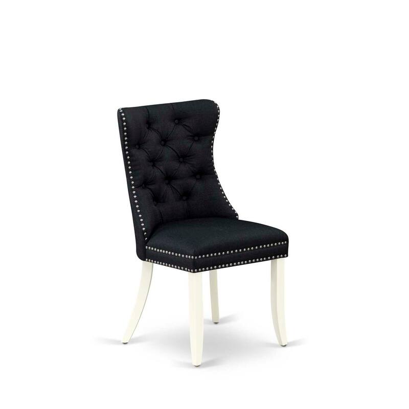Parson Dining Chairs Set of 2 - Black Linen Fabric Upholstered Accent Chairs with Nailhead Trim