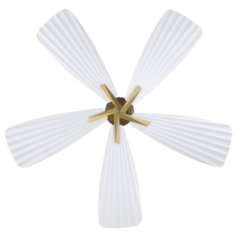 56" Tropical White Palm Leaf 5-Blade Indoor Outdoor Ceiling Fan with Remote, No Light
