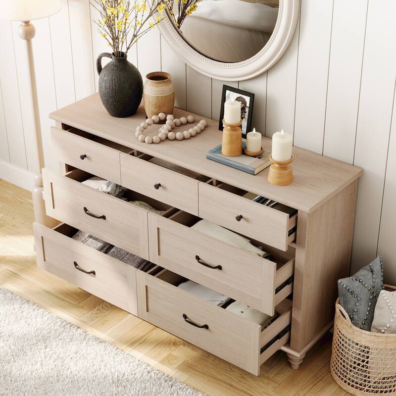 Mid Century Dresser for Bedroom with 7/8 Drawers, Wooden Kids Dresser