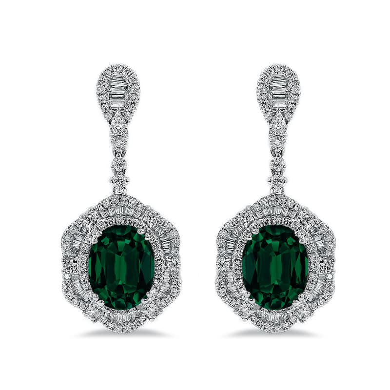 Auriya 4 9/10ct Fancy Oval-cut Emerald Halo Diamond Drop Earrings 3 1/8ctw 18k Gold