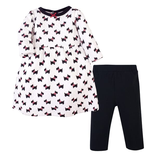 slide 1 of 1, Hudson Baby Toddler Girl Quilted Cotton Long-Sleeve Dress and Leggings 2pc Set, Scottie Dog 2T - Scottie Dog