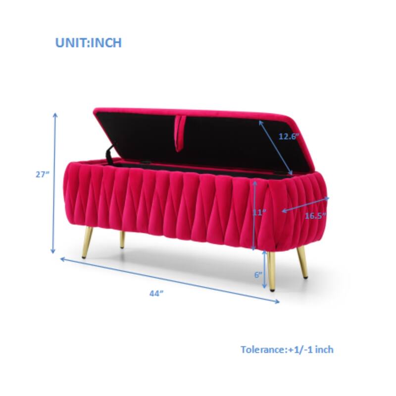 Oval Storage Bench with Gold Legs,Velvet Fabric Upholstered Ottoman Storage Benches for Bedroom End of Bed,Sherpa Fabric Bench
