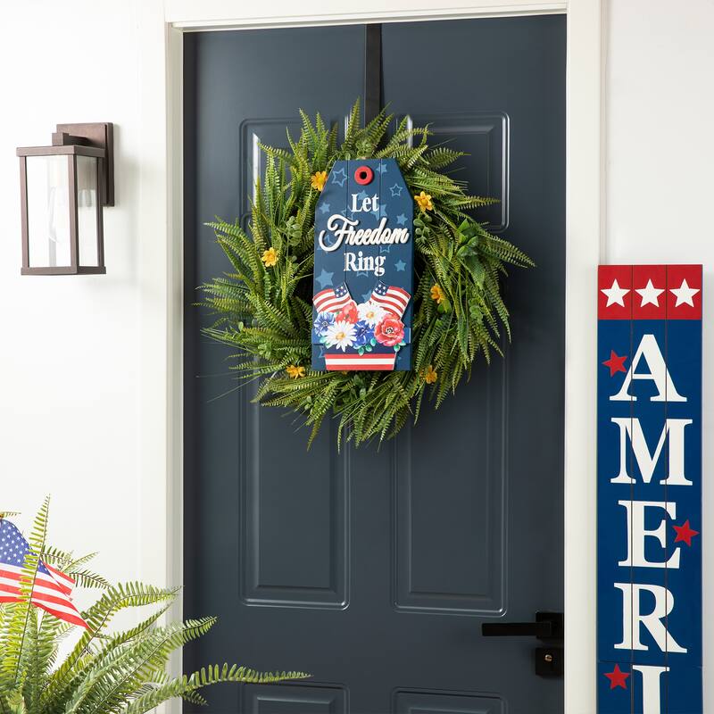 Glitzhome Patriotic/Americana Wooden Flag Sign Door Hangers Decor