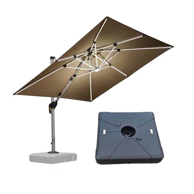 PURPLE LEAF 9 ft Double Top Solar Powered LED Square Patio Cantilever Umbrella with Base - Beige