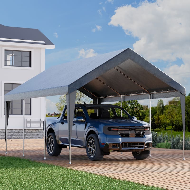 Heavy Duty Carport, All-Weather Waterproof Shelter with Steel Frame for Cars, Boats & Equipment - 12‘x20' - Grey