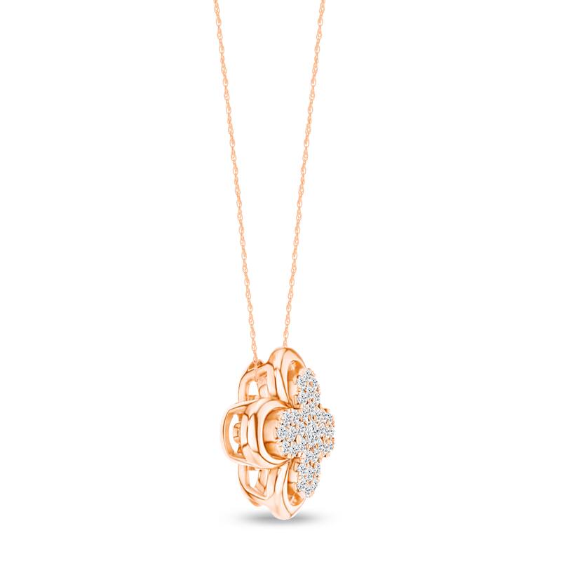 1/5ct TDW Diamond Clover Frame Pendant Necklace in 10k Gold for Women