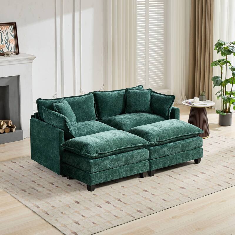Cloud Sofa LoveSeat (Ottoman is not included), Modern Sectional Couch, Comfy Double Layer Upholstered Seat Cushion - Green