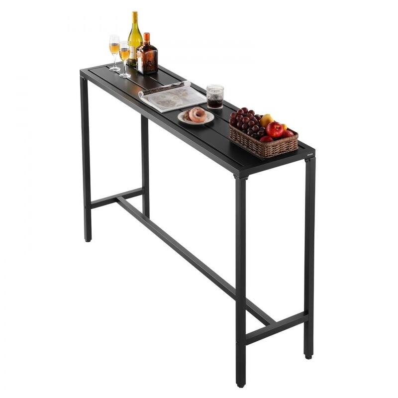 55 x 15 in Rectangular Outdoor Bar Table with Steel Frame and Waterproof Galvanized Tabletop for Patio - 55”L x 15”W x 39”H