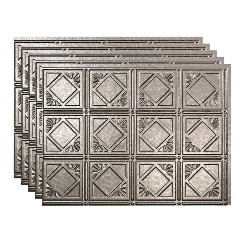 FASÄDE Traditional Style 4 Decorative Vinyl Backsplash Panel - 5 Pack - Galvanized Steel