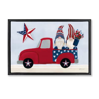 Stupell Patriotic Gnomes in Truck Framed Floater Canvas Wall Art Design By Yvette St. Amant