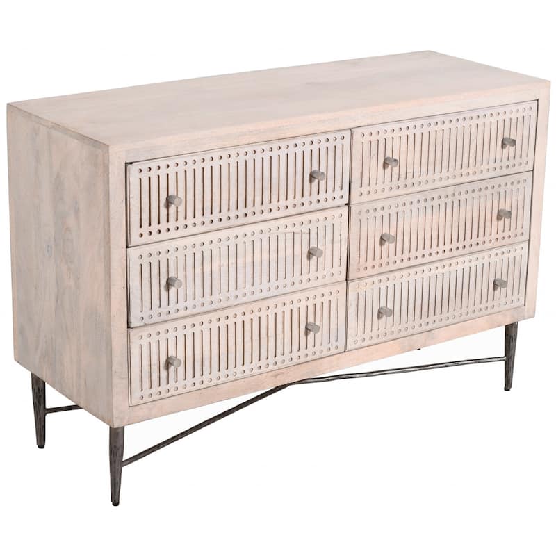 HomeRoots 48" Brushed Ivory Solid Wood Six Drawer Double Dresser