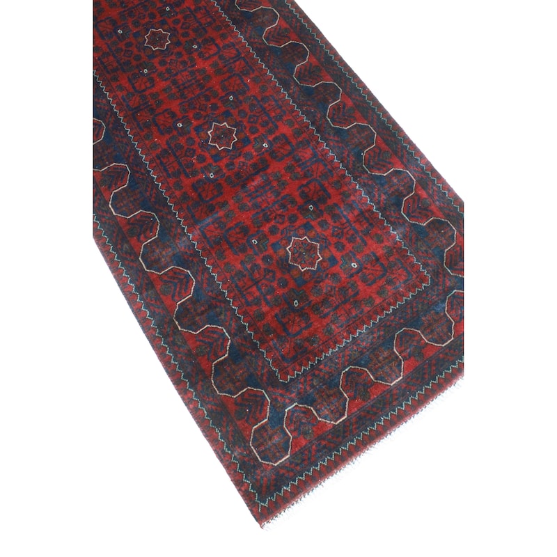 Khamyab Nawar Burgundy/Navy Runner - 2'9" x 12'8"