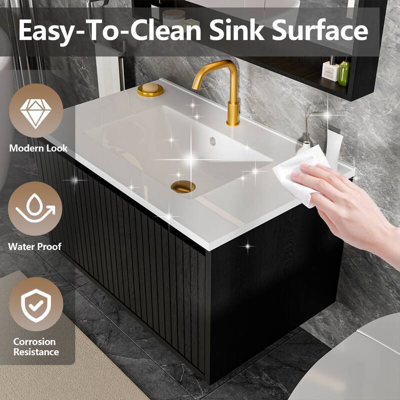 GDFStudio - Ari Modern Aesthetic Freestanding Bathroom Vanity with Ceramic Sink, Soft Close Drawers & Large Storage Spaces