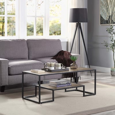 Rustic Oak and Black Finish Coffee Table