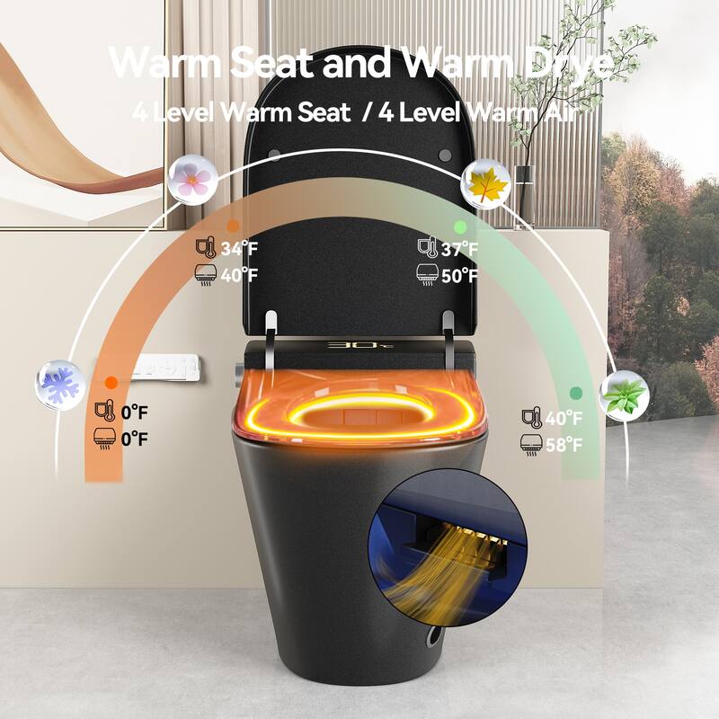Smart One Piece Toilet with Built In Bidet. Auto Open Close Seat. Heated Seat. Warm Water. Dryer. Remote Control