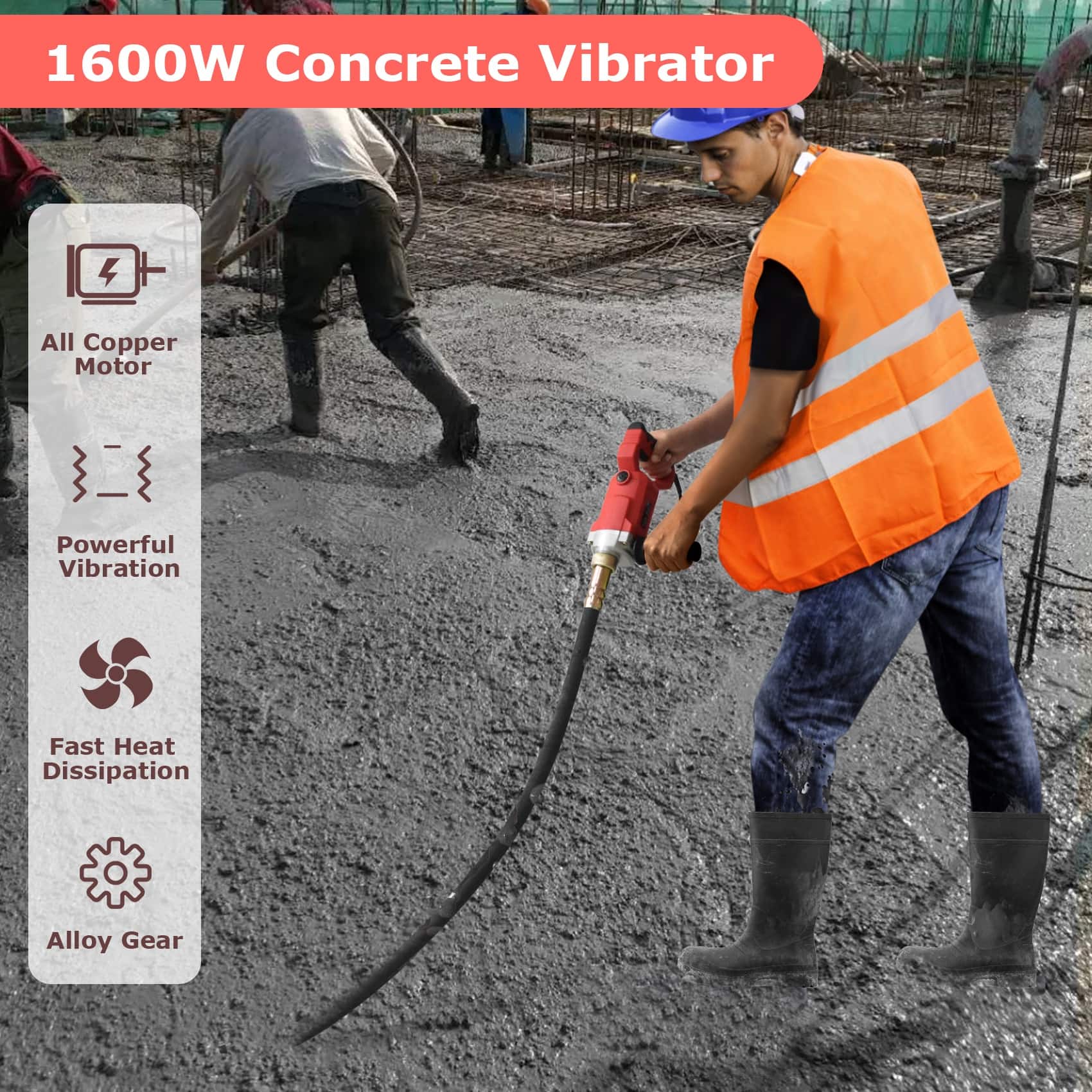 Electric Concrete Vibrator Handheld 1600W Power Concrete Vibrators with